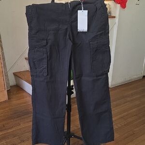 Bershka Black Men's Cargo Trousers with Utility Pockets